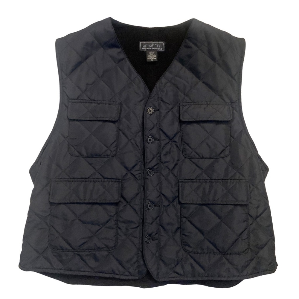 Banana Republic Black Quilted Puffer Vest Utility Pockets Size XL Outerwear